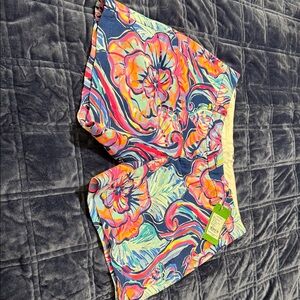 Lilly Pulitzer Vibrant Floral Swim Shorts in Navy, Pink & Coral 4 NWT